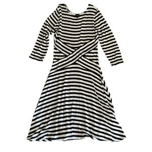 Black Saks Fifth Avenue Black & White striped jersey knit dress